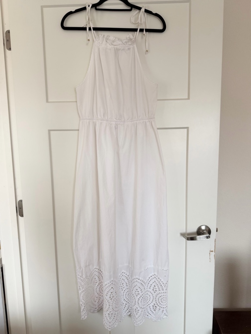 H Halston White Tie-Shoulder Maxi Dress with Eyelet Hem